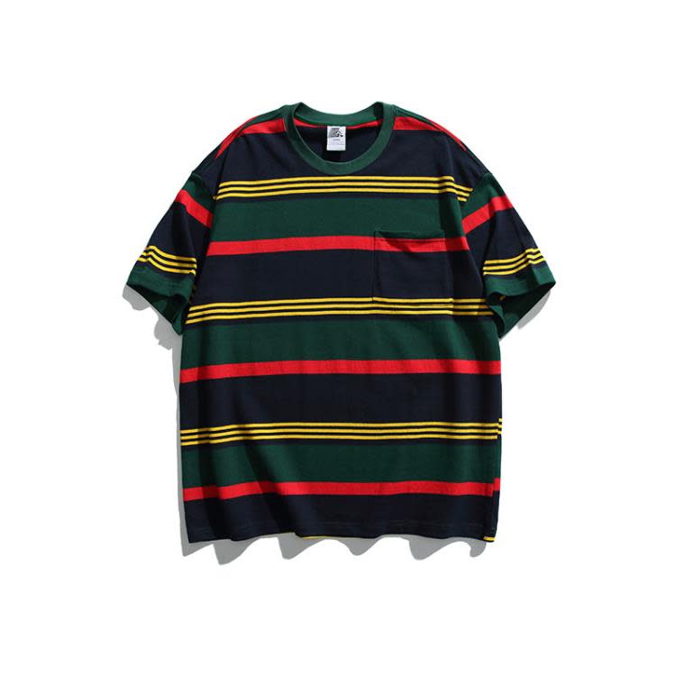 北界男裝 美式潮牌2023夏季新款Cityboy條紋短袖T恤男半袖打底衫-細節圖6