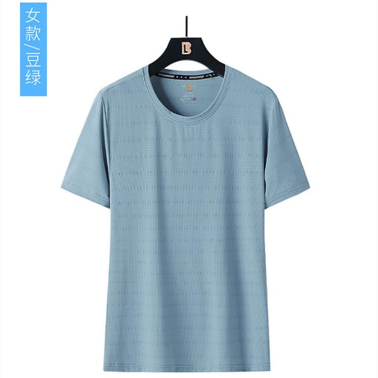 短袖T恤 夏季新款情侶M-8XL彈力正韓透氣錦綸冰絲圓領速干男-細節圖6