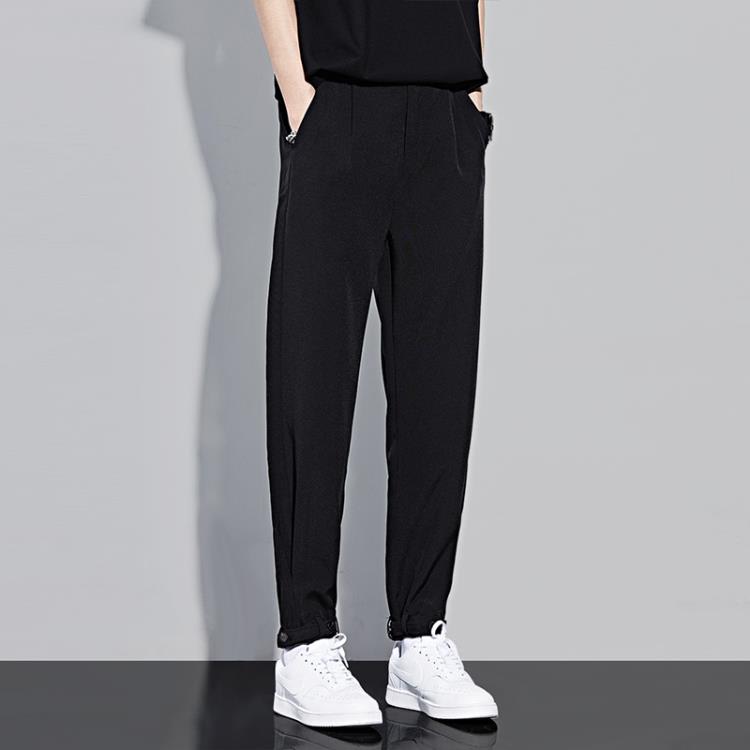 西裝 春季褲子男潮牌正韓潮流垂感白色小西褲寬松束腳春秋男士休閒長褲-細節圖7