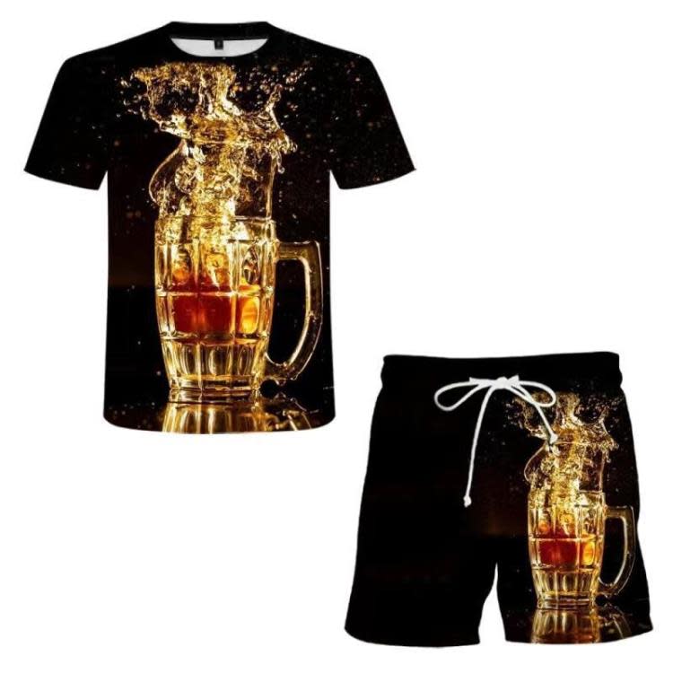 2023歐美夏季新款男士套裝 幾何圖形3d印花 休閒T恤加沙灘褲-細節圖6