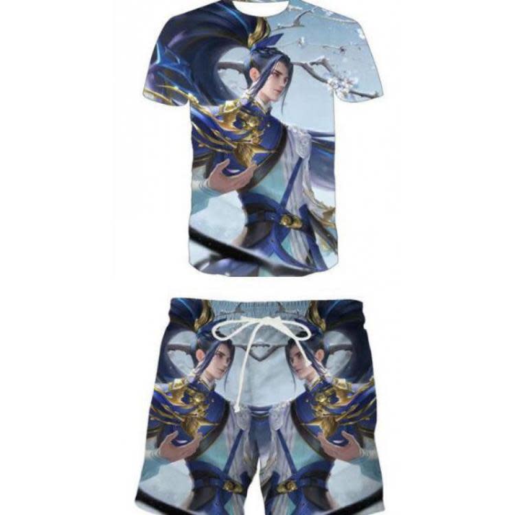 2023歐美夏季新款男士套裝 幾何圖形3d印花 休閒T恤加沙灘褲-細節圖9