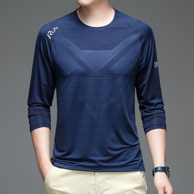 長袖T恤 運動t恤男士春夏季新款冰感商務t恤男薄款健身彈力冰絲男-細節圖3