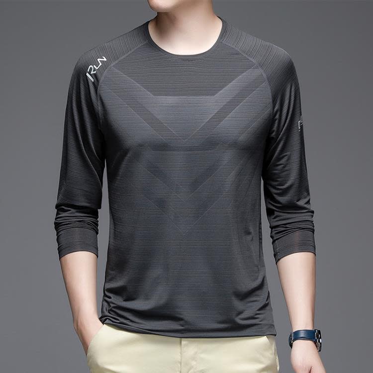 長袖T恤 運動t恤男士春夏季新款冰感商務t恤男薄款健身彈力冰絲男-細節圖7