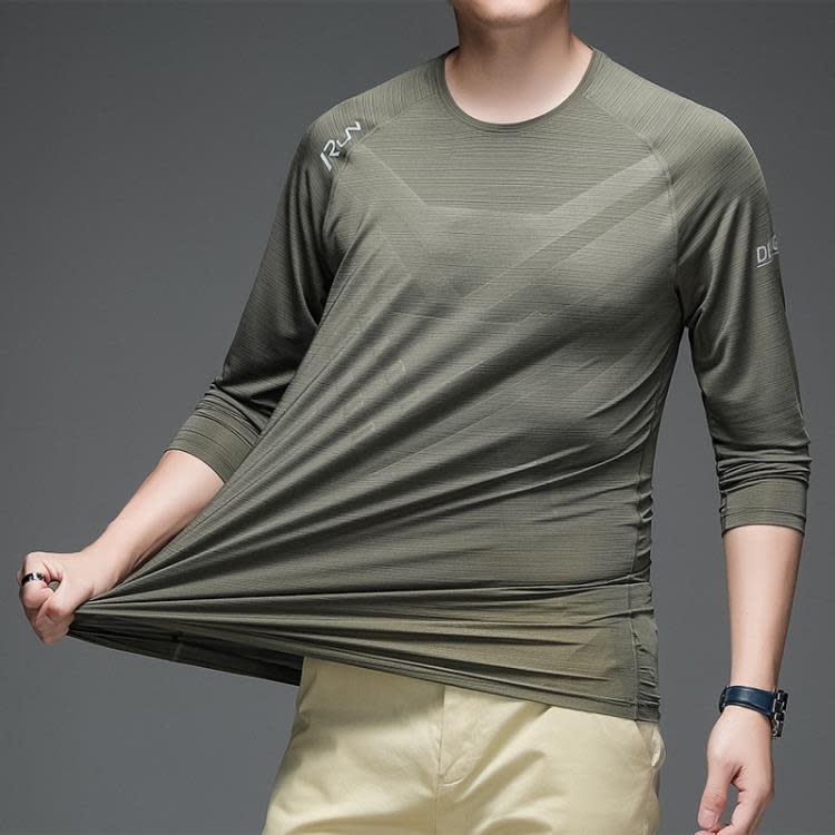 長袖T恤 運動t恤男士春夏季新款冰感商務t恤男薄款健身彈力冰絲男-細節圖8