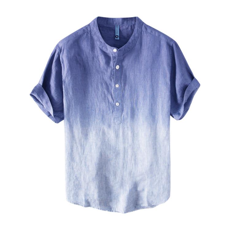 L881 亞麻休閒Polo領短T恤衫男夏季新款清新漸變色個性短袖男青年-細節圖5