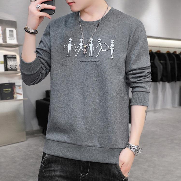 衛衣男士新款男裝圓領長袖t恤正韓寬松男式休閒打底衫上衣服批髮-細節圖3