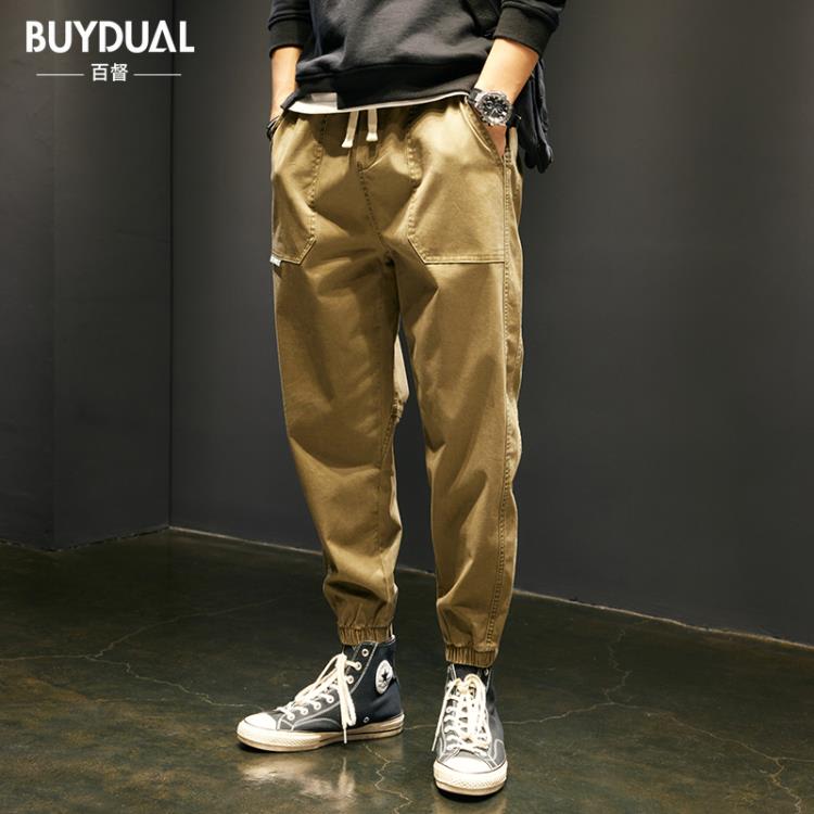 長褲 春季休閒褲男寬松大碼束腳工裝褲錐形小腳彈力哈倫子男春秋款-細節圖8