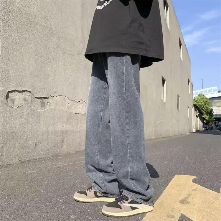 直筒牛仔褲男國潮風春秋季新款寬松水洗復古流行高街潮牌休閒褲子-細節圖2