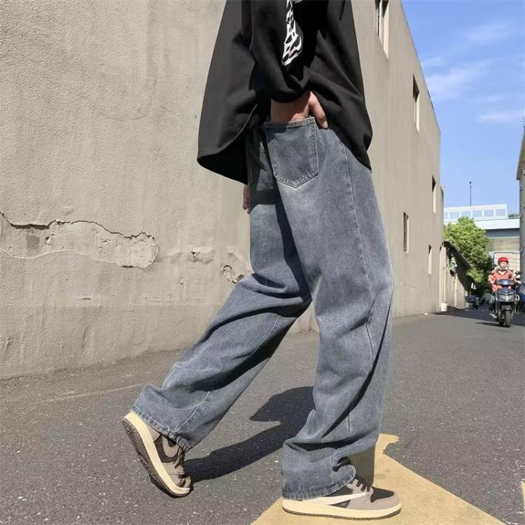 直筒牛仔褲男國潮風春秋季新款寬松水洗復古流行高街潮牌休閒褲子-細節圖3