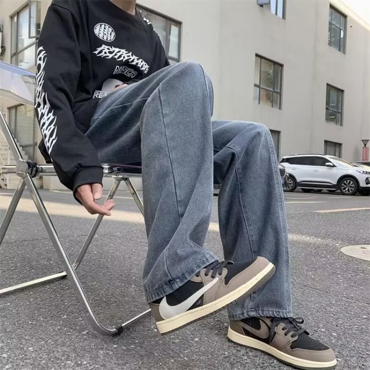 直筒牛仔褲男國潮風春秋季新款寬松水洗復古流行高街潮牌休閒褲子-細節圖4