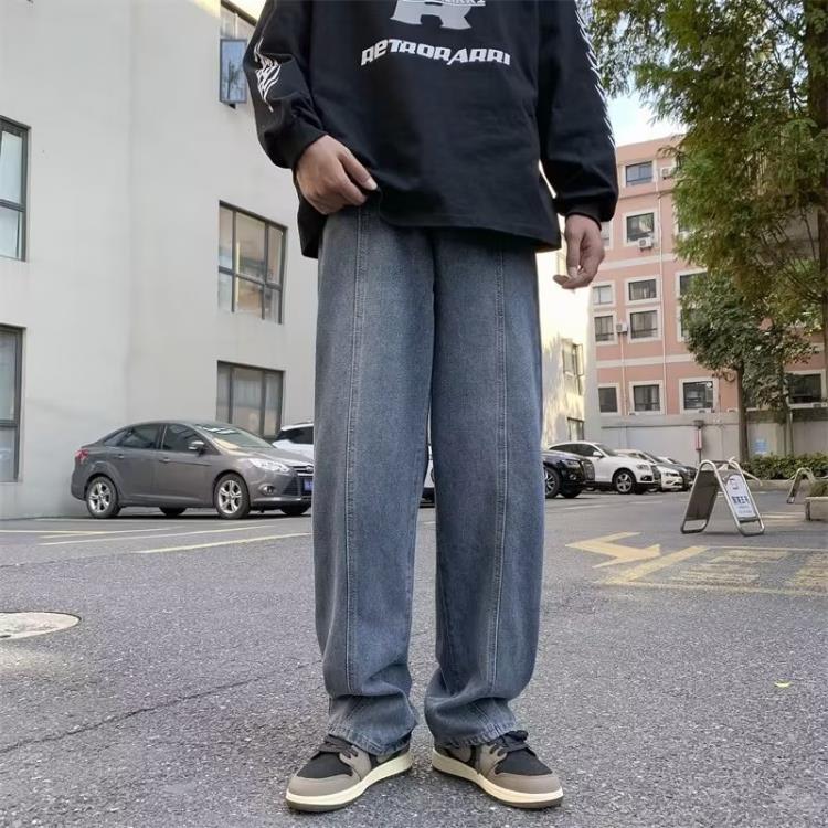 直筒牛仔褲男國潮風春秋季新款寬松水洗復古流行高街潮牌休閒褲子-細節圖5