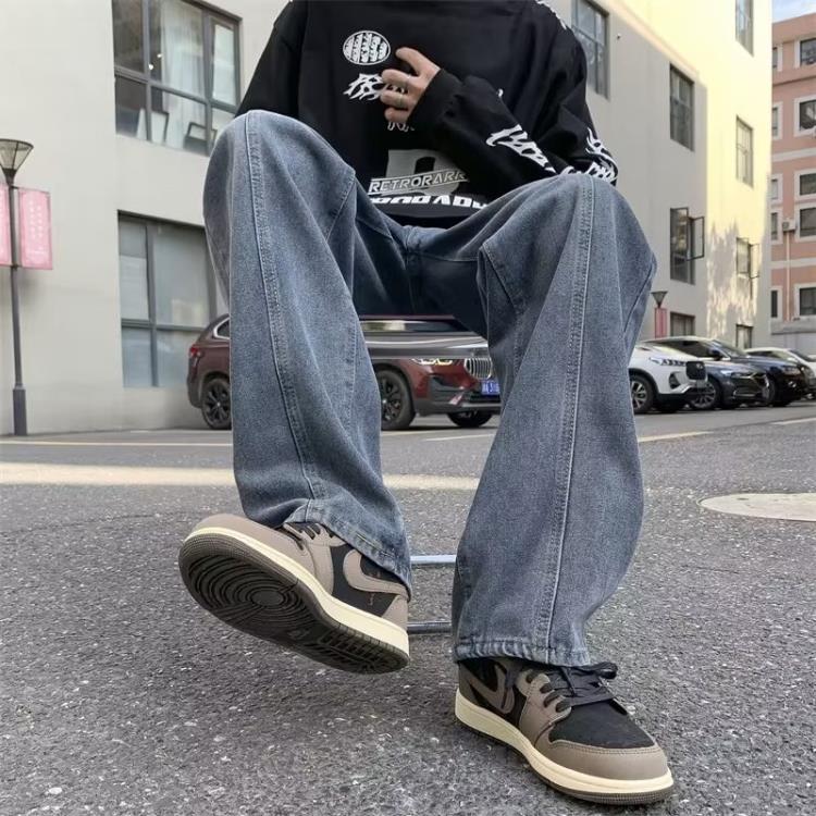 直筒牛仔褲男國潮風春秋季新款寬松水洗復古流行高街潮牌休閒褲子-細節圖6