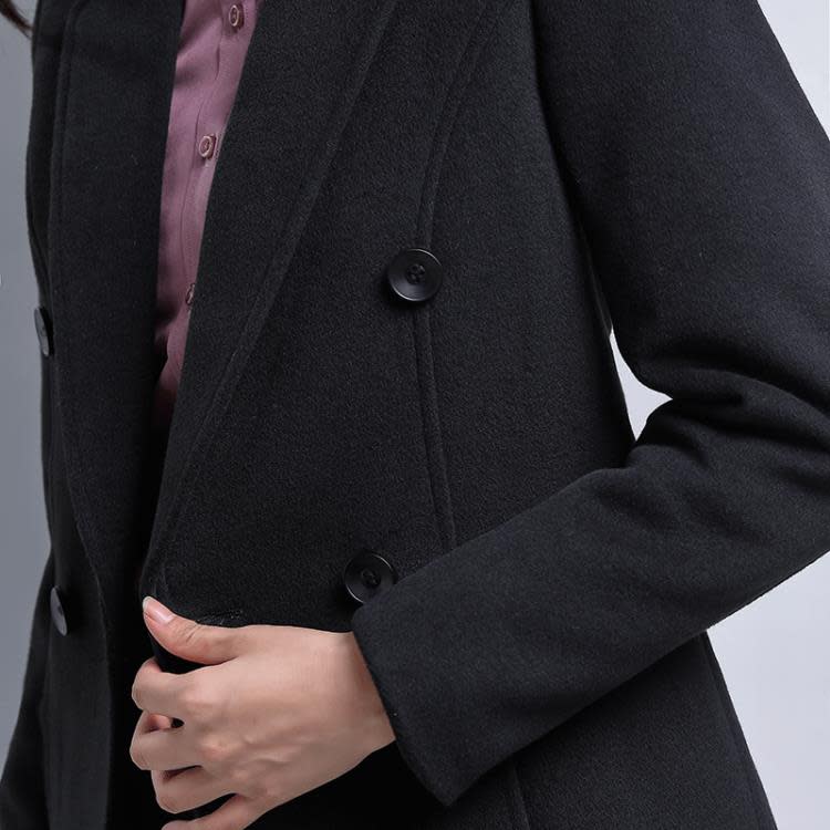 黑色毛呢外套女復古香港時尚職業裝商務正裝中長款修身小西裝上衣-細節圖3