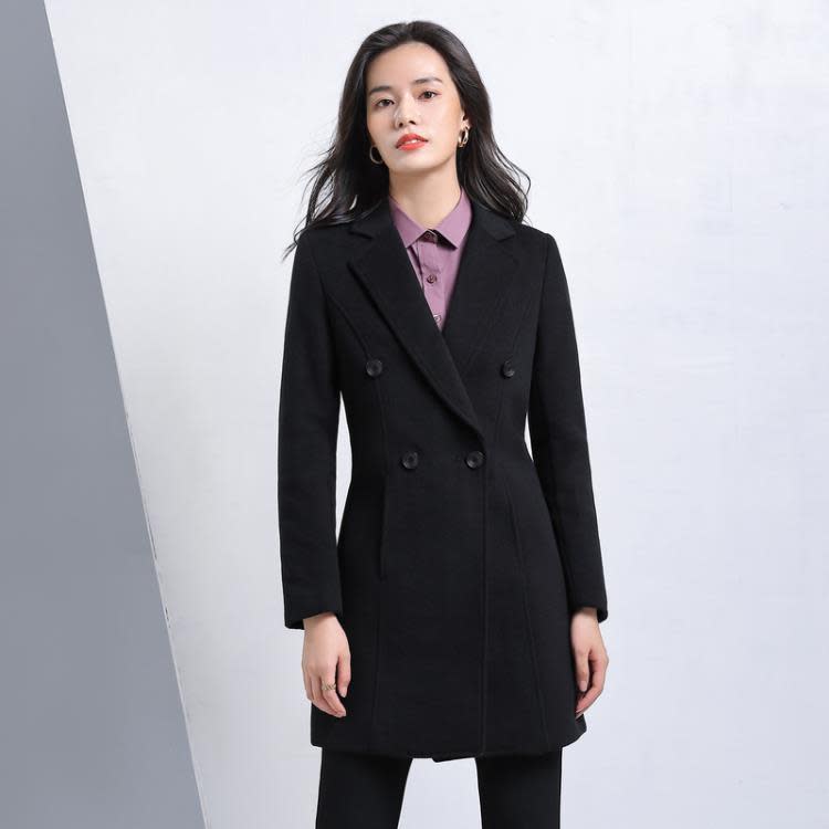 黑色毛呢外套女復古香港時尚職業裝商務正裝中長款修身小西裝上衣-細節圖4