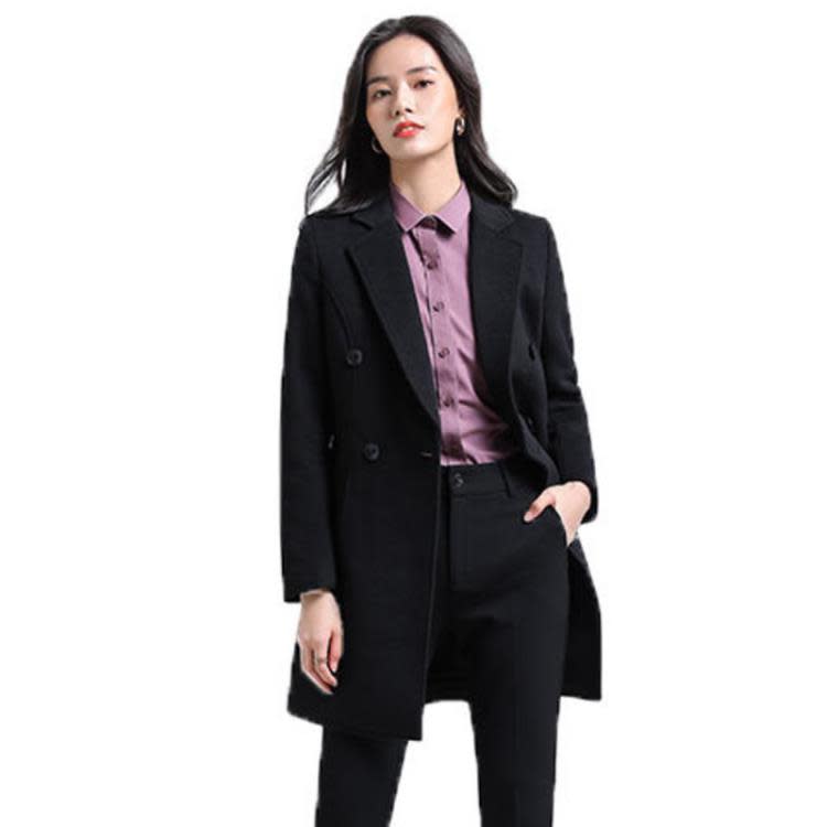 黑色毛呢外套女復古香港時尚職業裝商務正裝中長款修身小西裝上衣-細節圖5