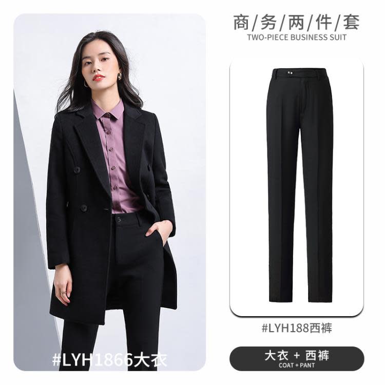 黑色毛呢外套女復古香港時尚職業裝商務正裝中長款修身小西裝上衣-細節圖8