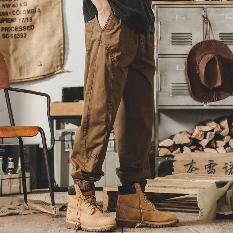 休閒褲 杰雷諾美式復古工裝褲男款潮牌束腳哈倫阿美咔嘰褲子男寬松褲-細節圖2