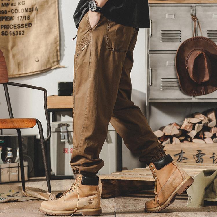 休閒褲 杰雷諾美式復古工裝褲男款潮牌束腳哈倫阿美咔嘰褲子男寬松褲-細節圖4