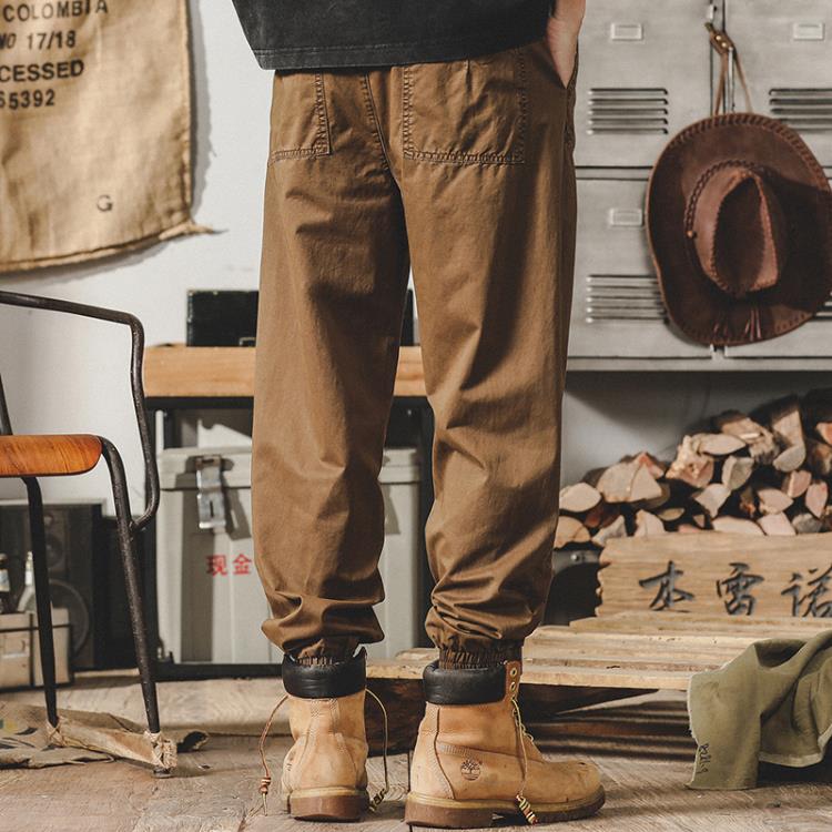 休閒褲 杰雷諾美式復古工裝褲男款潮牌束腳哈倫阿美咔嘰褲子男寬松褲-細節圖5