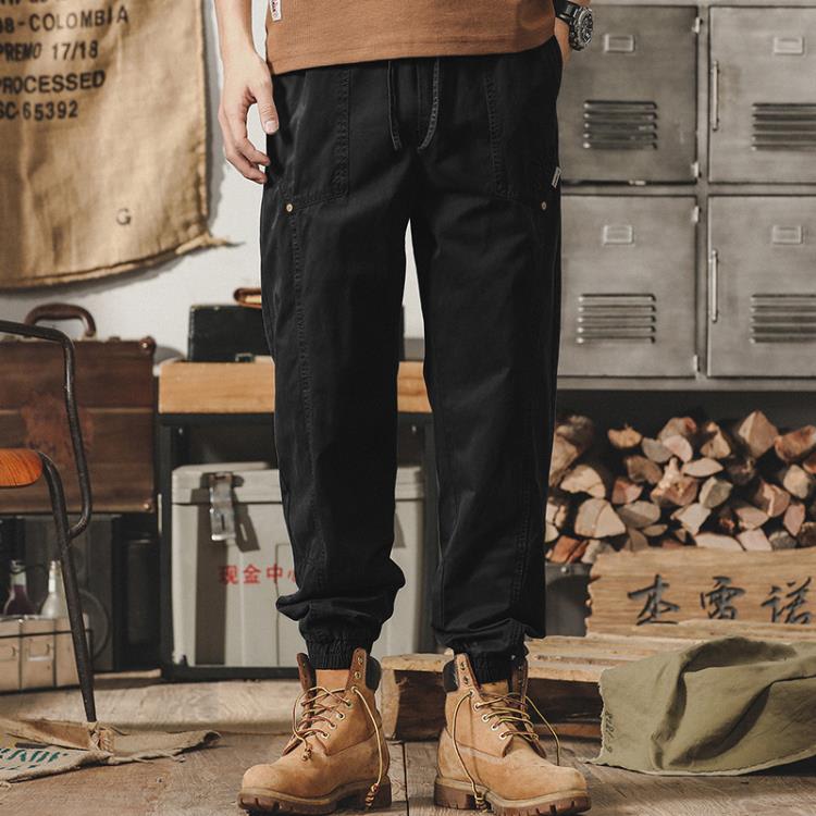 休閒褲 杰雷諾美式復古工裝褲男款潮牌束腳哈倫阿美咔嘰褲子男寬松褲-細節圖6