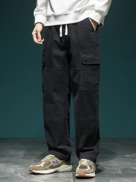 休閒褲 日系cityboy機能工裝褲男寬松大碼高街闊腿褲春季多口袋褲子-細節圖2