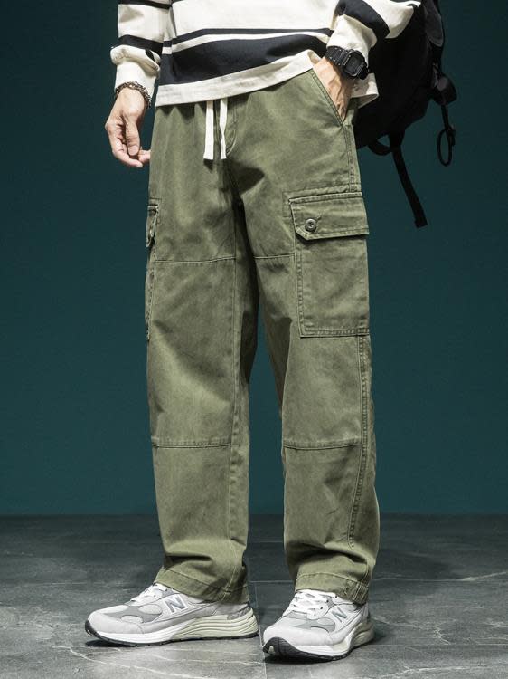 休閒褲 日系cityboy機能工裝褲男寬松大碼高街闊腿褲春季多口袋褲子-細節圖3