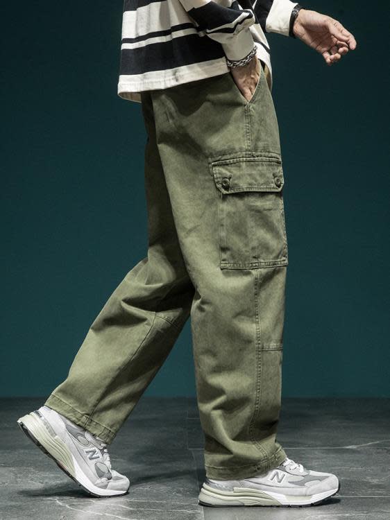 休閒褲 日系cityboy機能工裝褲男寬松大碼高街闊腿褲春季多口袋褲子-細節圖4