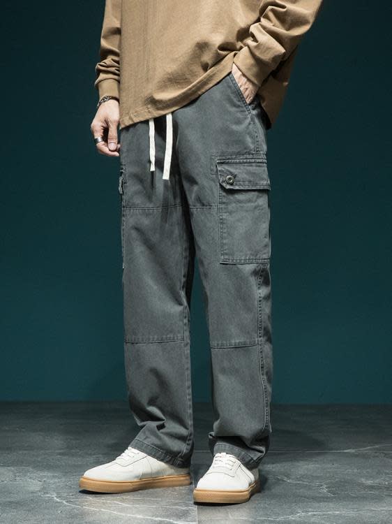 休閒褲 日系cityboy機能工裝褲男寬松大碼高街闊腿褲春季多口袋褲子-細節圖5
