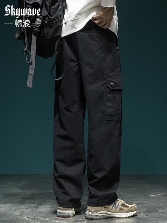 休閒褲 日系cityboy機能工裝褲男寬松大碼高街闊腿褲春季多口袋褲子-細節圖6