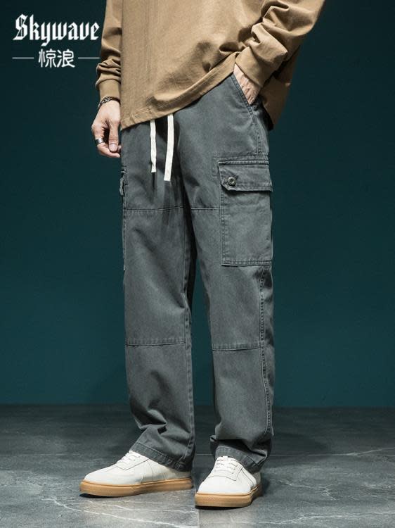 休閒褲 日系cityboy機能工裝褲男寬松大碼高街闊腿褲春季多口袋褲子-細節圖7