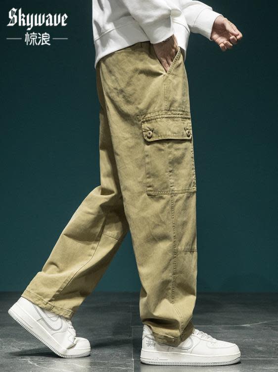休閒褲 日系cityboy機能工裝褲男寬松大碼高街闊腿褲春季多口袋褲子-細節圖8
