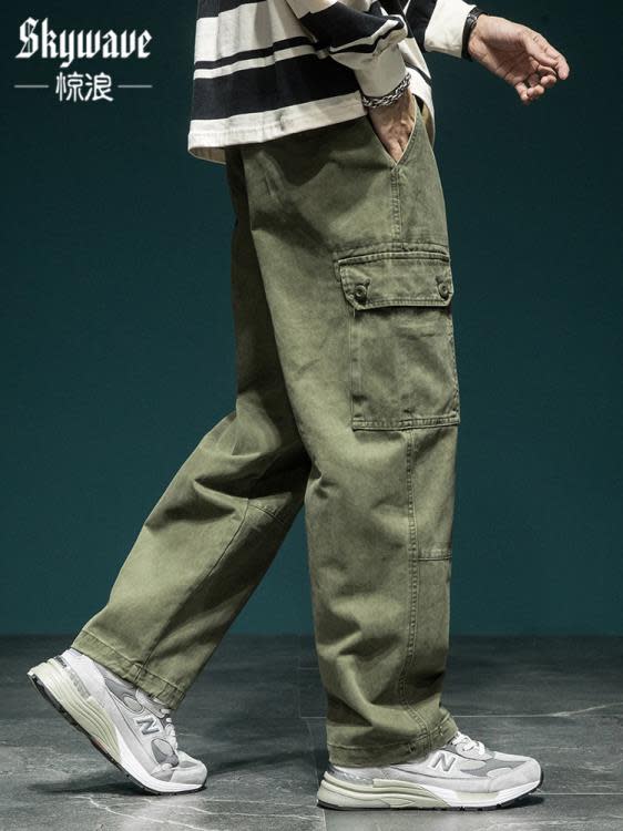休閒褲 日系cityboy機能工裝褲男寬松大碼高街闊腿褲春季多口袋褲子-細節圖9