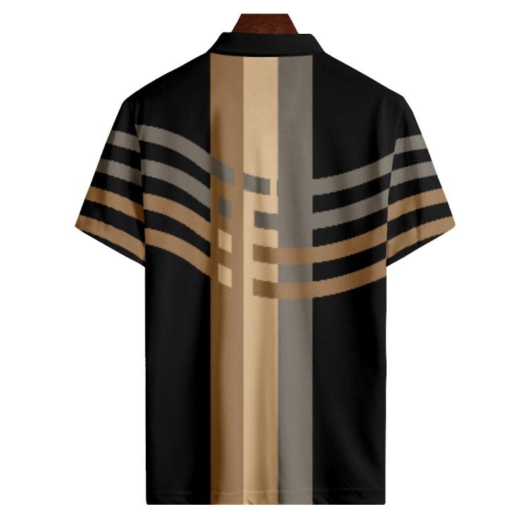 短袖polo衫 2023新款翻領工作服 條紋圖案3D印花 男士紐扣POLO衫-細節圖2