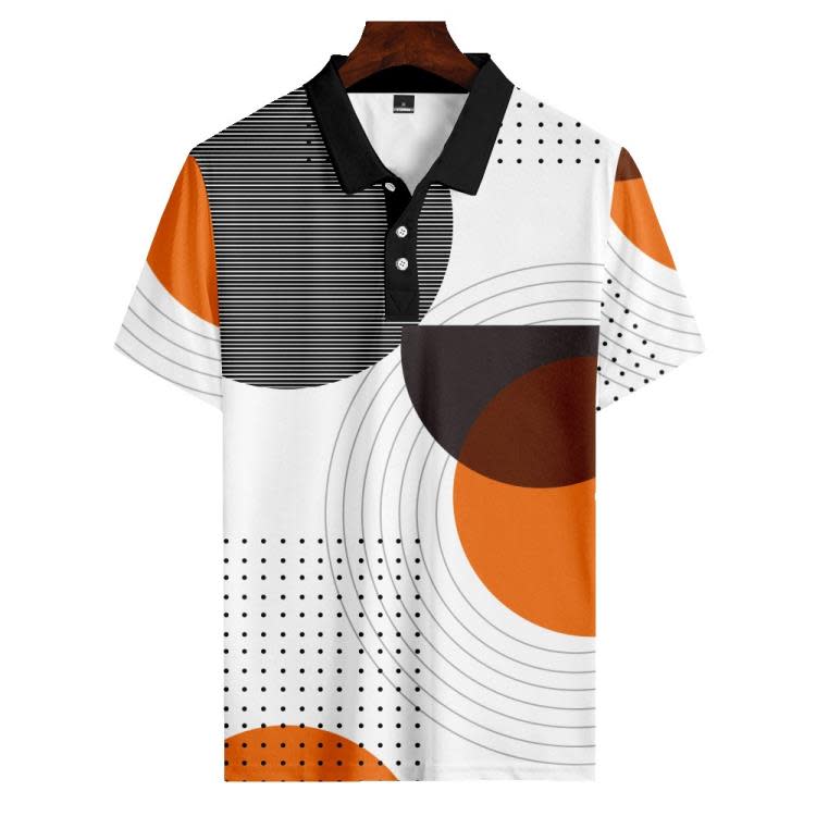 短袖polo衫 2023新款翻領工作服 條紋圖案3D印花 男士紐扣POLO衫-細節圖4