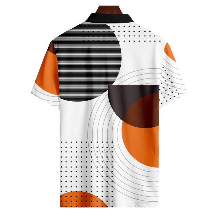 短袖polo衫 2023新款翻領工作服 條紋圖案3D印花 男士紐扣POLO衫-細節圖5