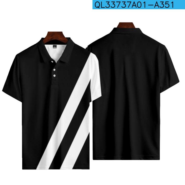 短袖polo衫 2023新款翻領工作服 條紋圖案3D印花 男士紐扣POLO衫-細節圖6