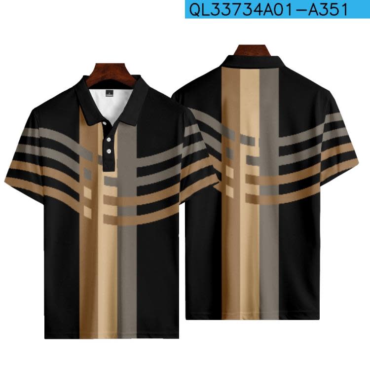 短袖polo衫 2023新款翻領工作服 條紋圖案3D印花 男士紐扣POLO衫-細節圖7