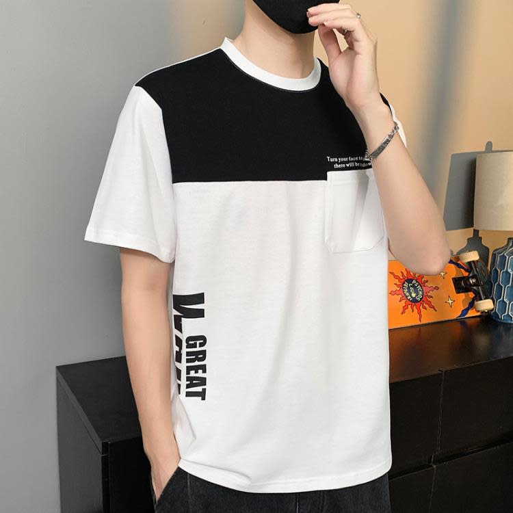 短袖T恤 2023年新款男士夏季潮流寬松服潮牌香港圓領男裝-細節圖3