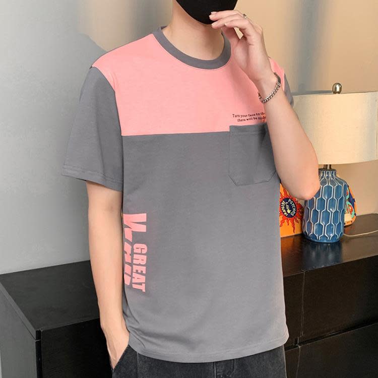 短袖T恤 2023年新款男士夏季潮流寬松服潮牌香港圓領男裝-細節圖6