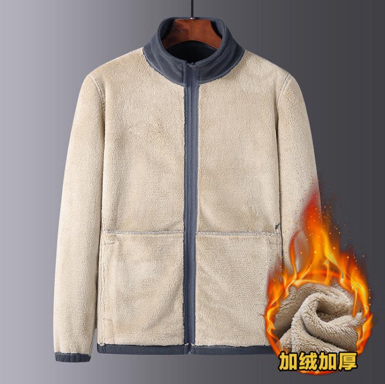 秋冬季羊羔絨外套男中老年加絨加厚休閒夾克男搖粒絨爸爸裝抓絨衣-細節圖5