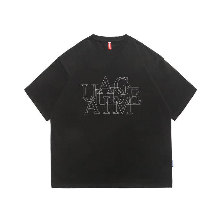 北界男裝 美式潮牌2023夏季新款不規則字母點線刺繡短袖T恤男體恤-細節圖4