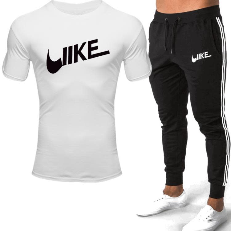 長袖T恤 印花男士休閒運動套裝雙杠長褲 男裝潮流2023新款-細節圖2