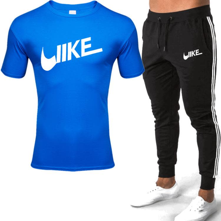 長袖T恤 印花男士休閒運動套裝雙杠長褲 男裝潮流2023新款-細節圖3