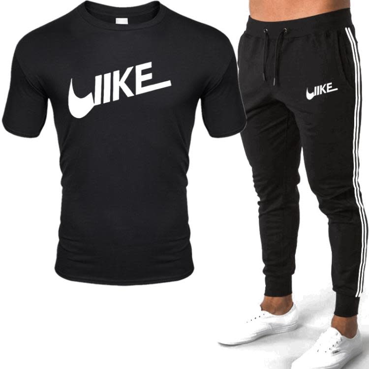 長袖T恤 印花男士休閒運動套裝雙杠長褲 男裝潮流2023新款-細節圖4