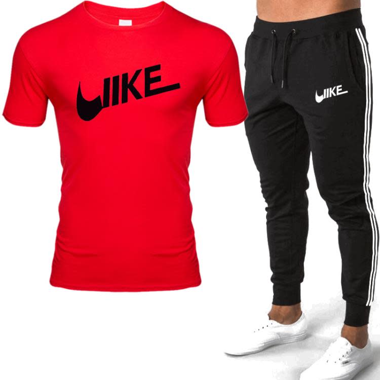 長袖T恤 印花男士休閒運動套裝雙杠長褲 男裝潮流2023新款-細節圖5