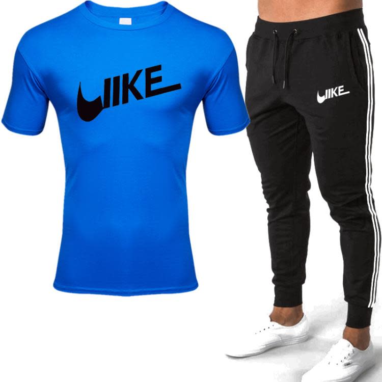 長袖T恤 印花男士休閒運動套裝雙杠長褲 男裝潮流2023新款-細節圖6