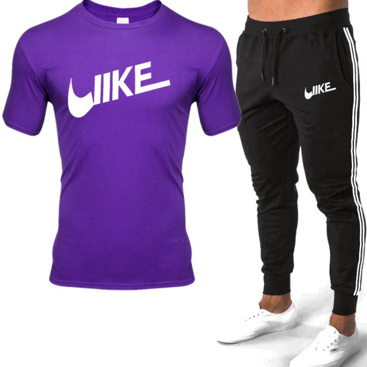 長袖T恤 印花男士休閒運動套裝雙杠長褲 男裝潮流2023新款-細節圖7