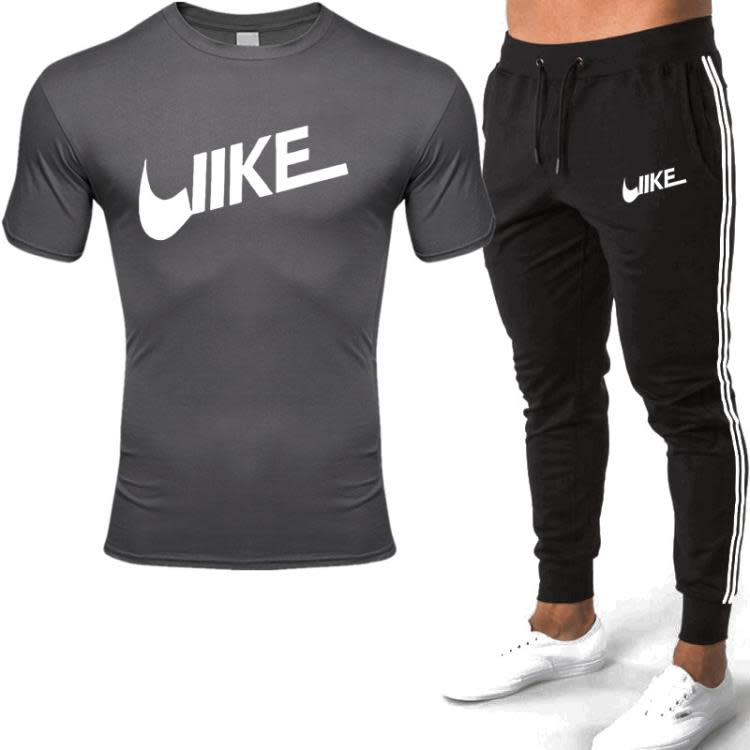 長袖T恤 印花男士休閒運動套裝雙杠長褲 男裝潮流2023新款-細節圖8