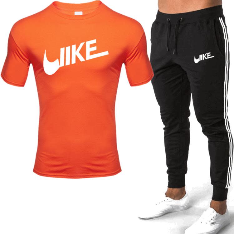 長袖T恤 印花男士休閒運動套裝雙杠長褲 男裝潮流2023新款-細節圖9