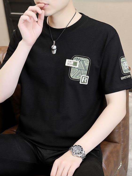 短袖T恤 重磅230克全棉男士t恤夏季寬松大碼半袖時尚印花潮牌男裝衣服-細節圖2